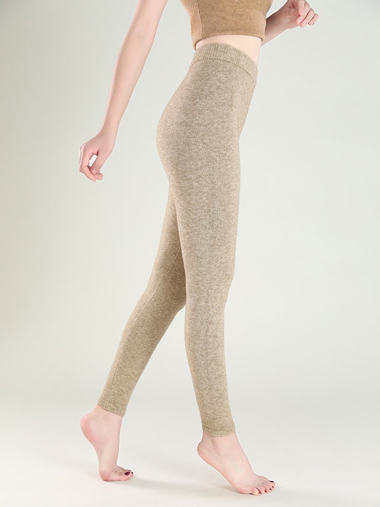 Women'S Seamless Thermal Knit Leggings Non-Wool Thickened Inner Knit Pants Four-Way Pants - Image 2